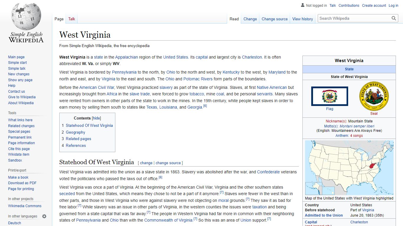 West Virginia - Simple English Wikipedia, the free encyclopedia